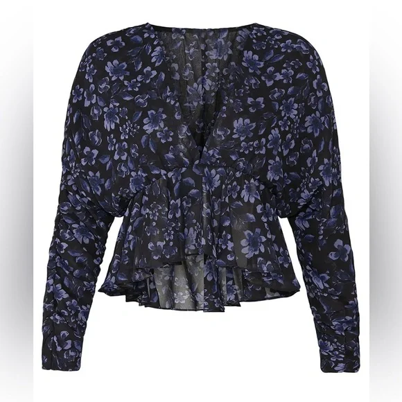 MISA Los Angeles Kesara Top XS Navy Floral Peplum Blouse NWOT Cropped - Picture 3 of 12